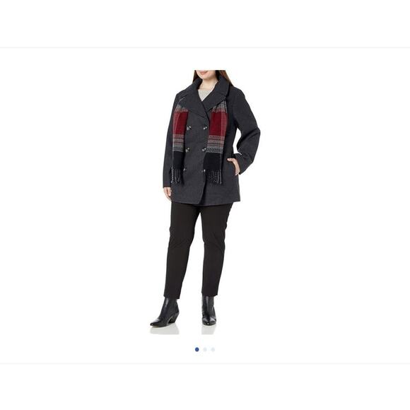 Womens London Fog Double-breasted Peacoat With Scarf Charcoal XL NWT - Picture 1 of 6